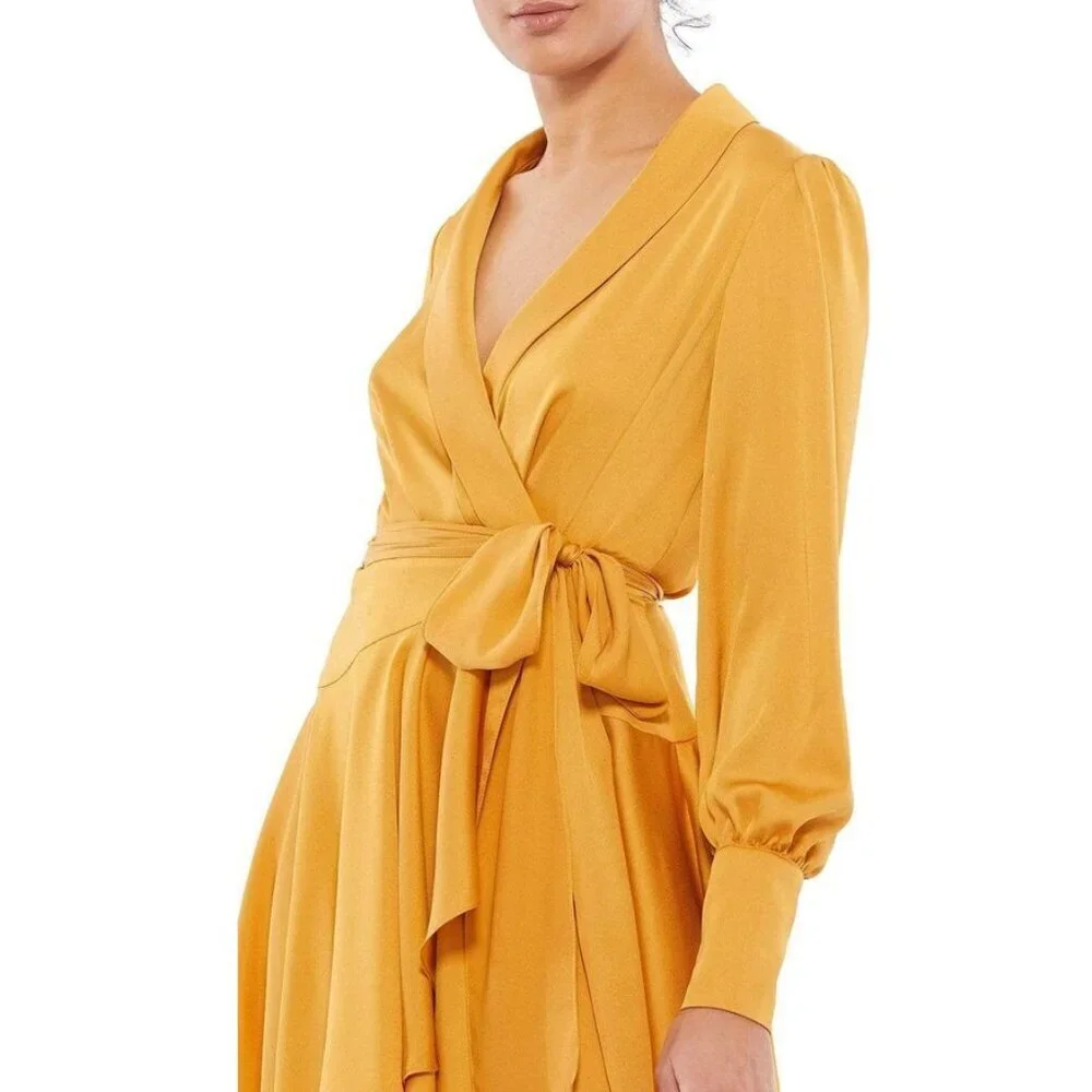 NWT Mac Duggal Short Wrap Dress Marigold 2 #8478